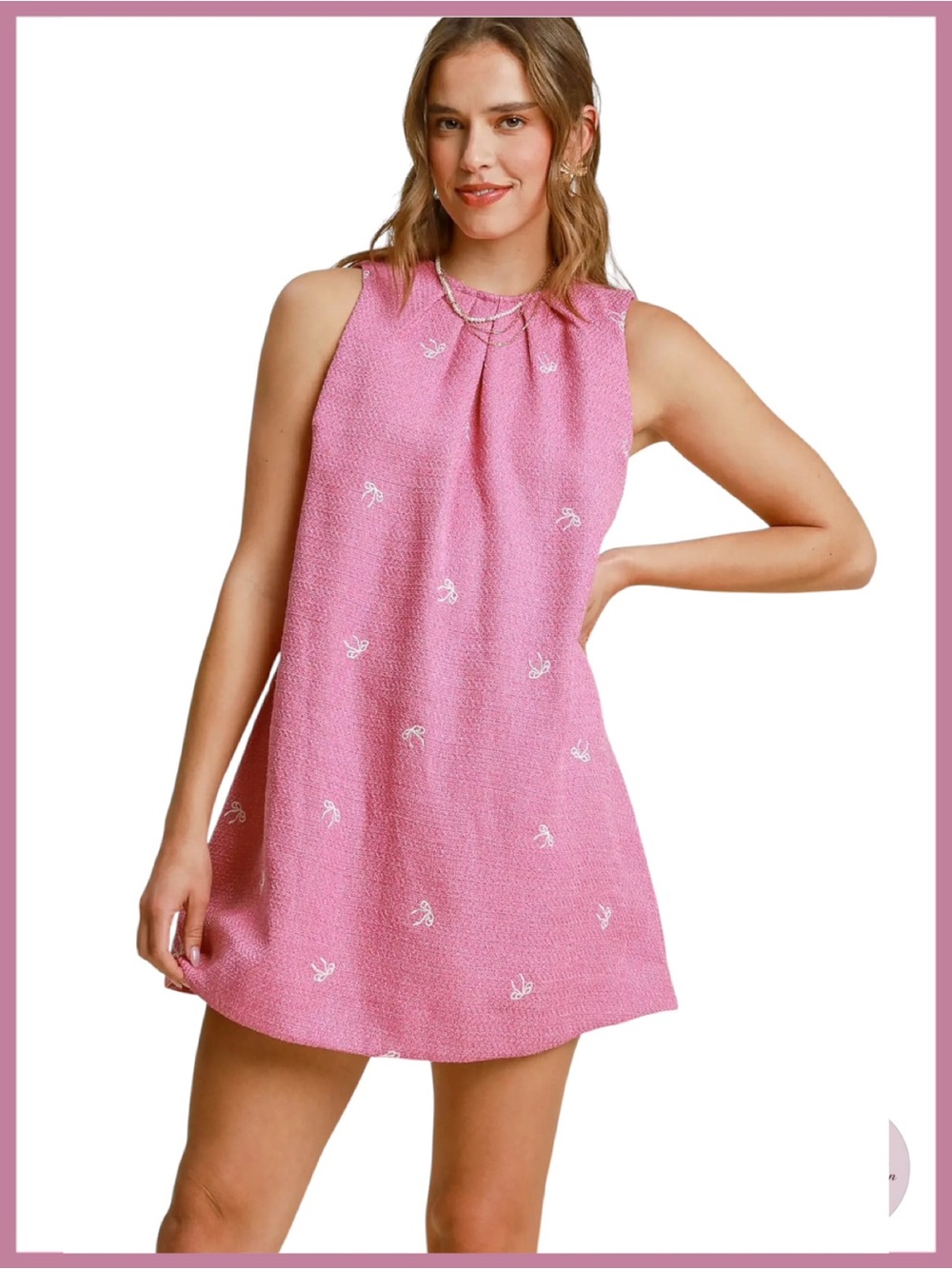 NWT Pink Tweed Mini Bow Shift Dress - Small